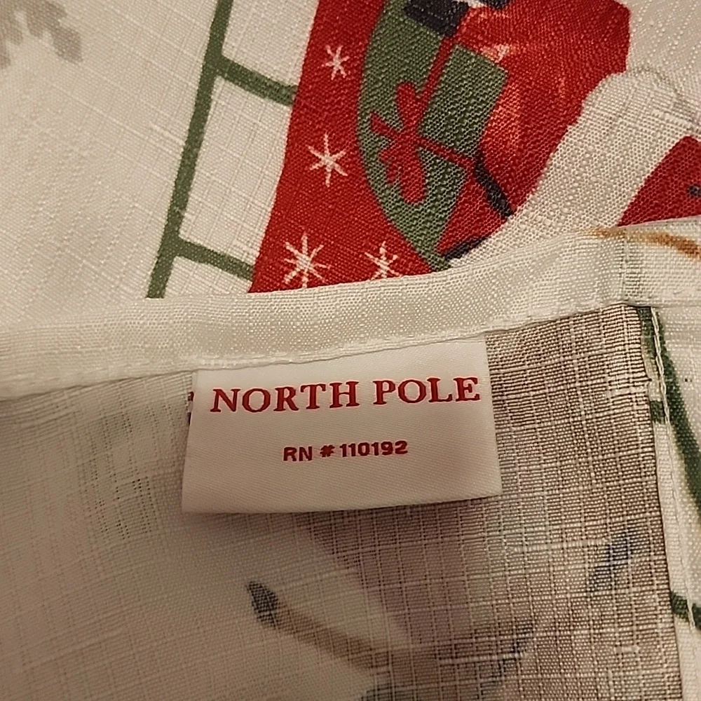 CHRISTMAS Shower Curtain North Pole w/SANTA, SLEIGH, TREES, DEER, Snowflakes